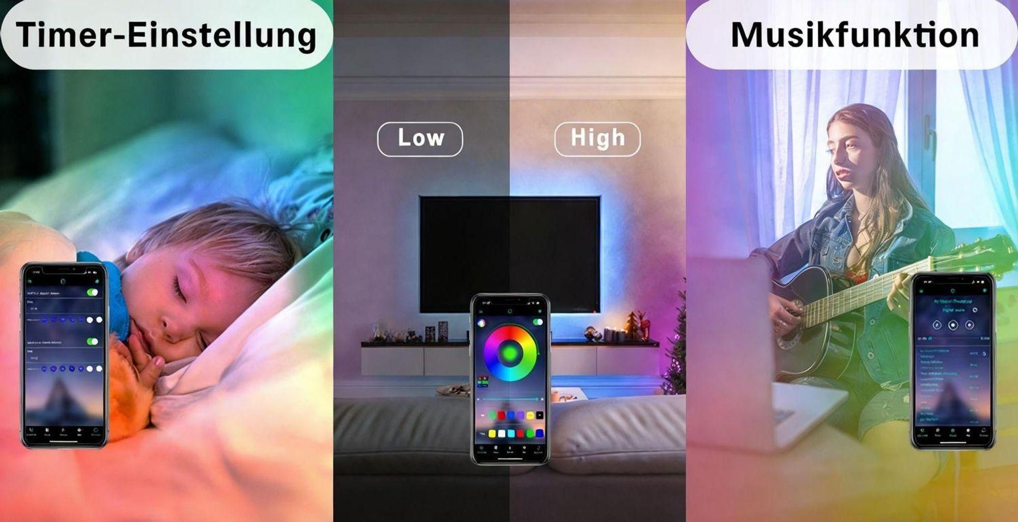 ZMH LED Smart Strip 4ER RGB – 16 miliónov farebných variácií s aplikáciou na diaľkové ovládanie, ideálny na domáce párty, dekoráciu televízora, s nastaviteľnou citlivosťou