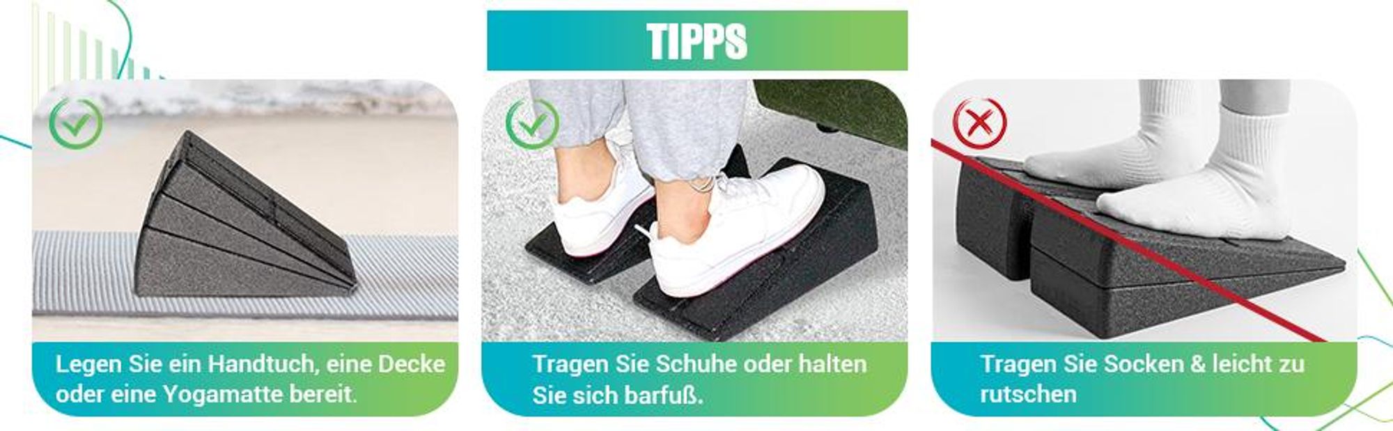 Wadendehner, Knieretter, Wadentrainer, Calf Stretcher, Wadenbrett, 3er Set Mobilisationskeil Dehnen, Yoga Dehnungskeile Wirbelsaeule