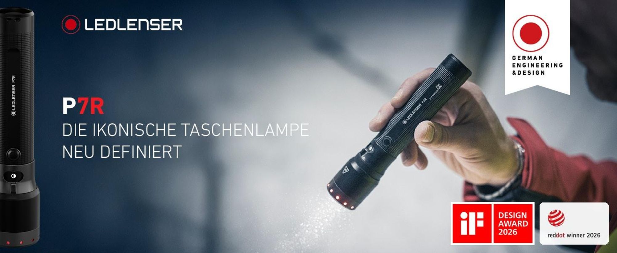 Ledlenser P7R Taschenlampe Schwarz, bis 2000 Lumen, bis 320m Leuchtweite, IP68, bis zu 80 Std Laufzeit, USB-C