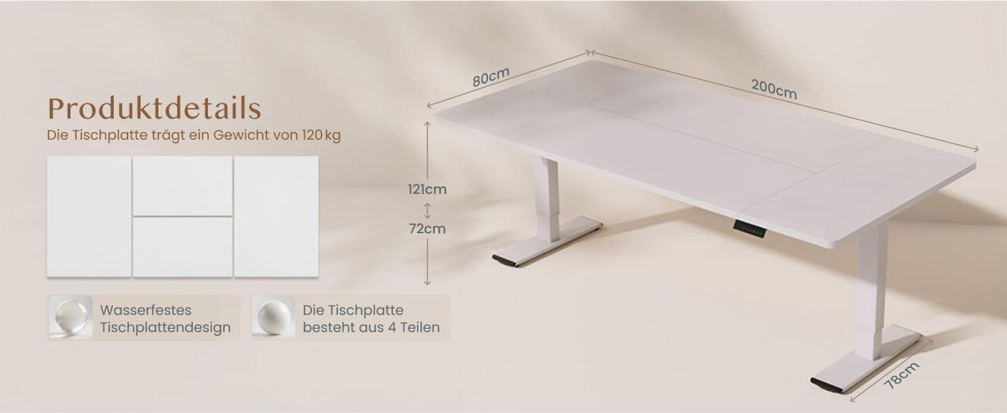 FLEXISPOT QB2 Höhenverstellbarer Schreibtisch Elektrisch 200x80cm, 2 STARKE MOTOREN, 120 kg Tragkraft, Antikollisionsschutz, 4 Memory-Funktion (Weiß)