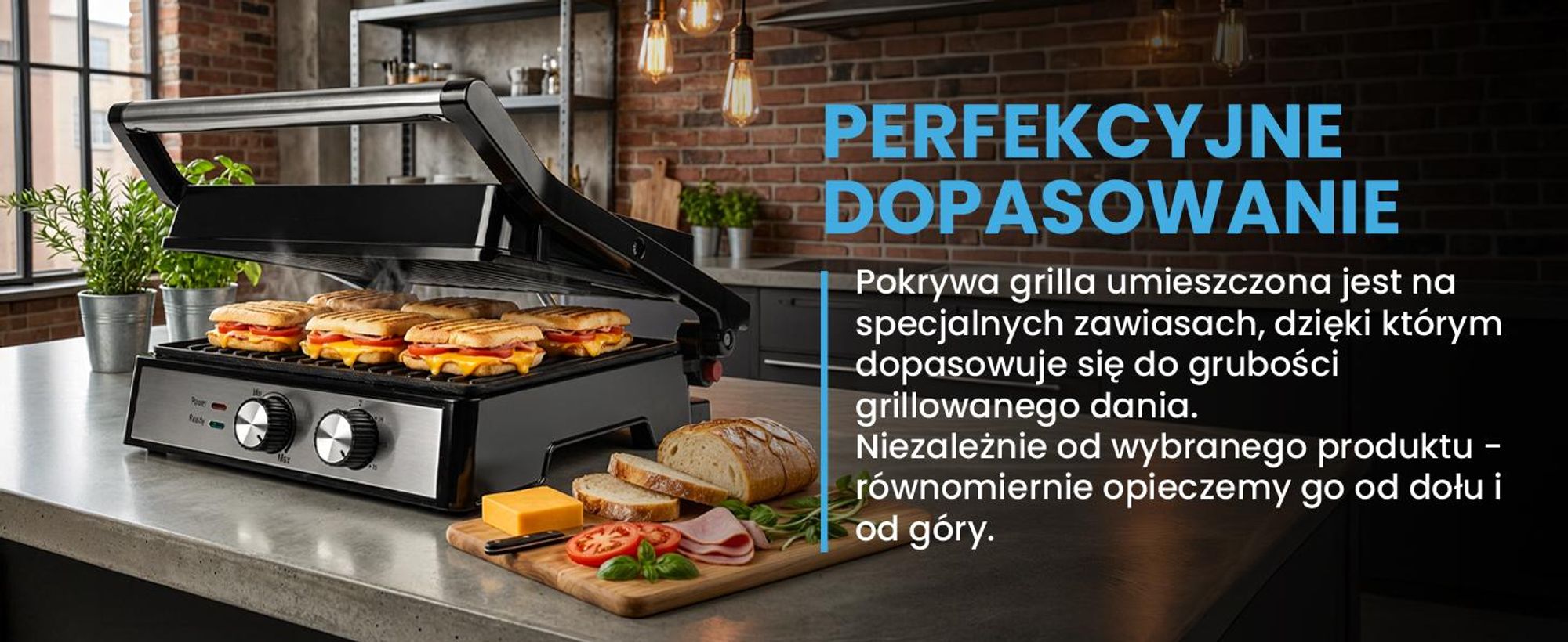 Elektryczny grill kontaktowy z dużą powierzchnią opiekania