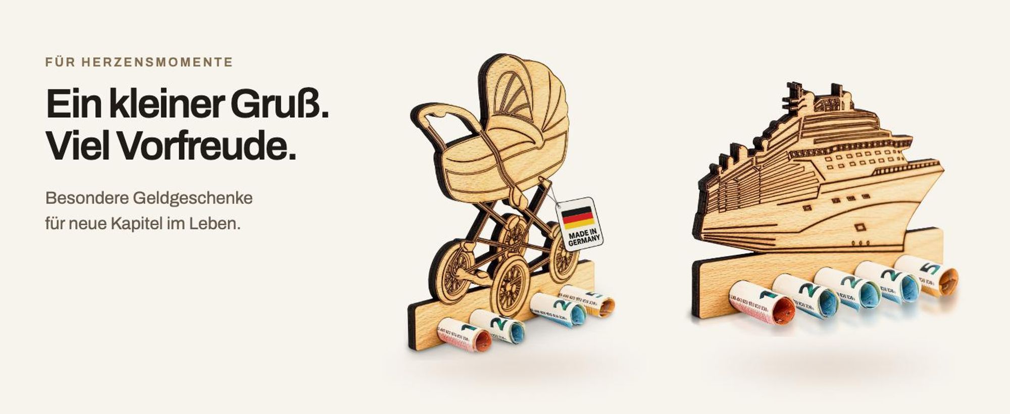 DARO Kinderwagen und Kreuzfahrtschiff als Geldgeschenk-Aufsteller