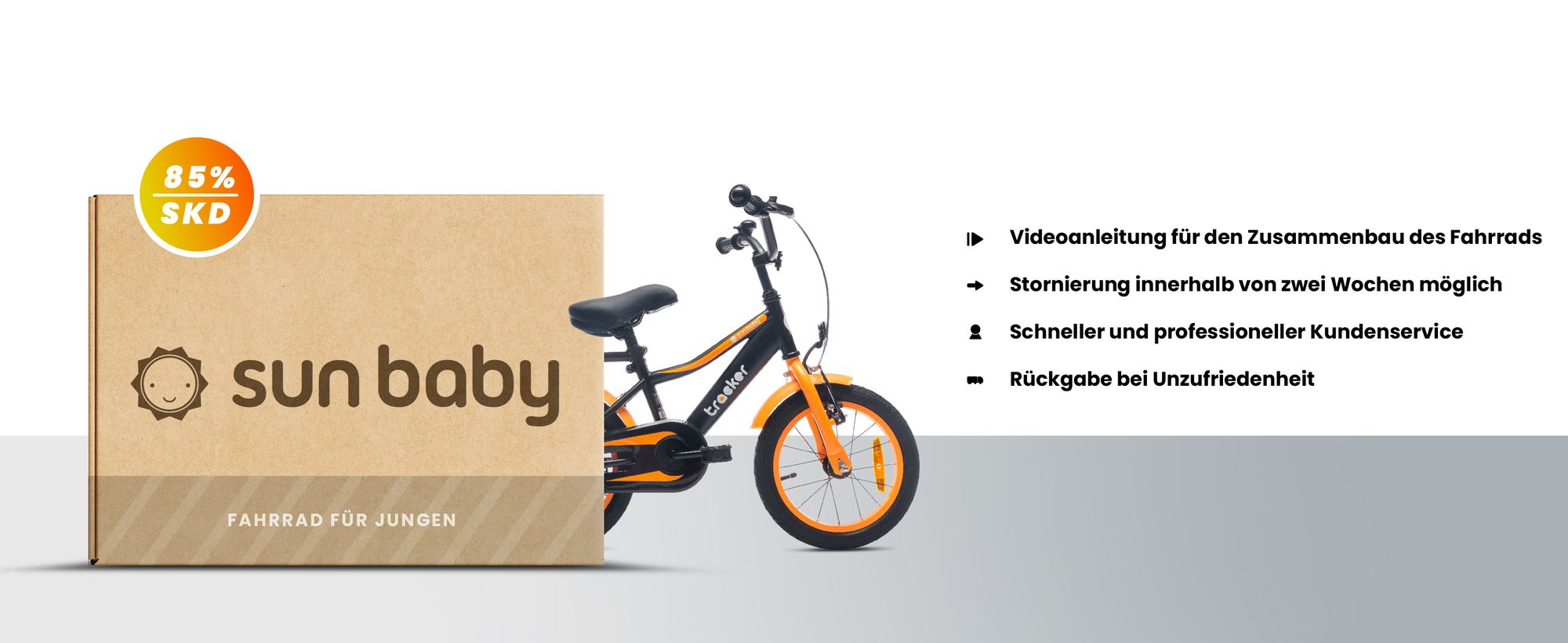 Sun Baby Tracker Bike Kinderfahrrad Jungen Fahrrad Stützräder Schubstange 14 Zoll neon blau