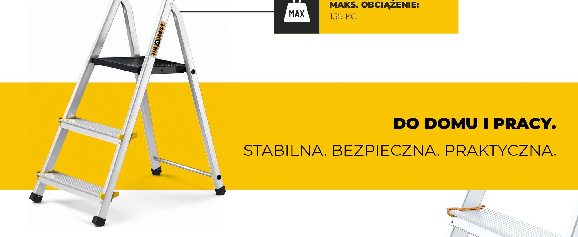 Drabest | Drabina wielofunkcyjna PRO - 3-stopniowa - schodkowa - aluminium - stabilna i bezpieczna - z hakami - nośność 150 kg