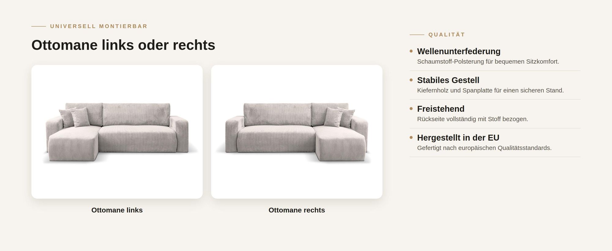 VENASI Ecksofa mit Schlaffunktion Luna L, Schwarz Cordstoff