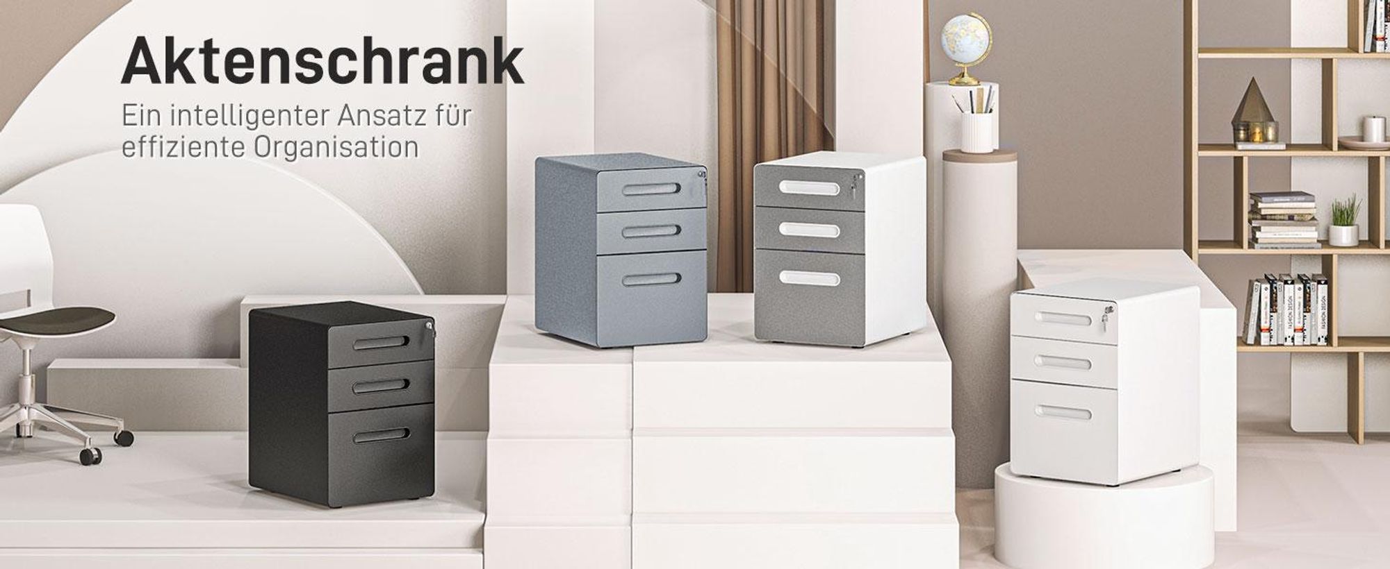 Vinsetto Rollcontainer Aktenschrank mit 3 Schubladen Bürocontainer Stahl Weiß