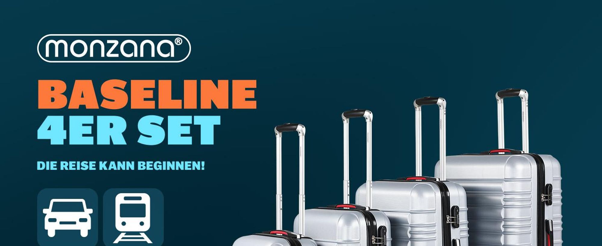MONZANA® Kofferset 4tlg Hartschalen Koffer S-M-L-XL Gel-Griffe 4 Rollen ABS Hardcase Schloss Füße Trolley Rollkoffer Reisekoffer Set Silber