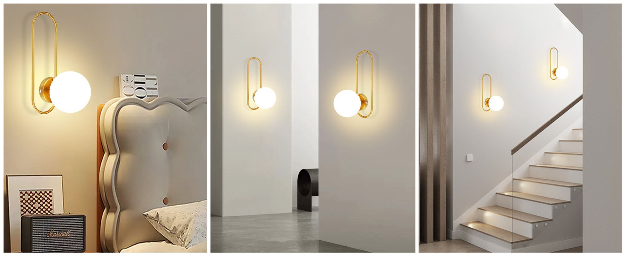 ZMH Wandleuchte Innen Wandlampe Flur Glas Schlafzimmer Wandbeleuchtung Gold Modern Flurlampe Wand Lampen E14 Glaskugel Retro Beleuchtung für Treppenhaus Bett Wohnzimmer Hotel Ohne Leuchtmittel