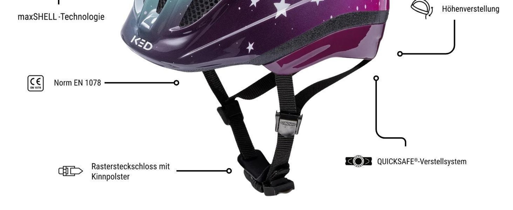 KED Meggy II Trend I Kinder Fahrradhelm Insektenschutznetz Integr. LED-Rücklicht maxSHELL Technologie Farbe: stars soft pink glossy Größe: 52-58 (M)