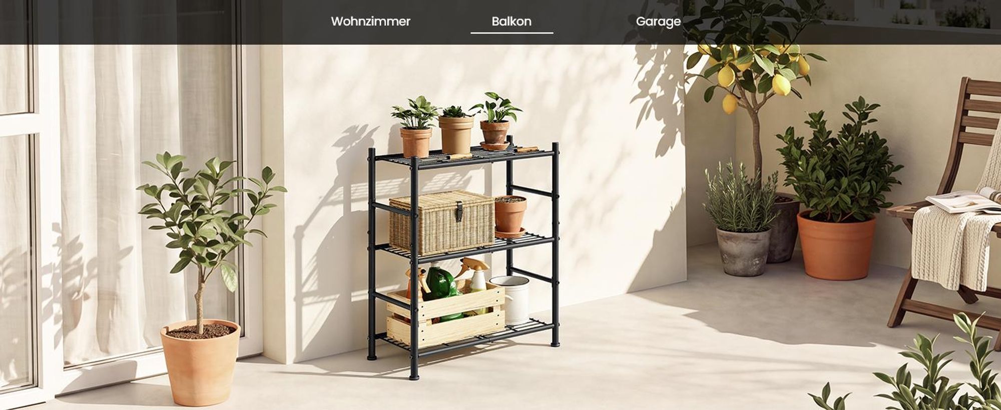 SONGMICS Standregal aus Stahl, Stabiles Metallregal mit 3 Ebenen, 60 x 30 x 77,5 cm, Schwarz