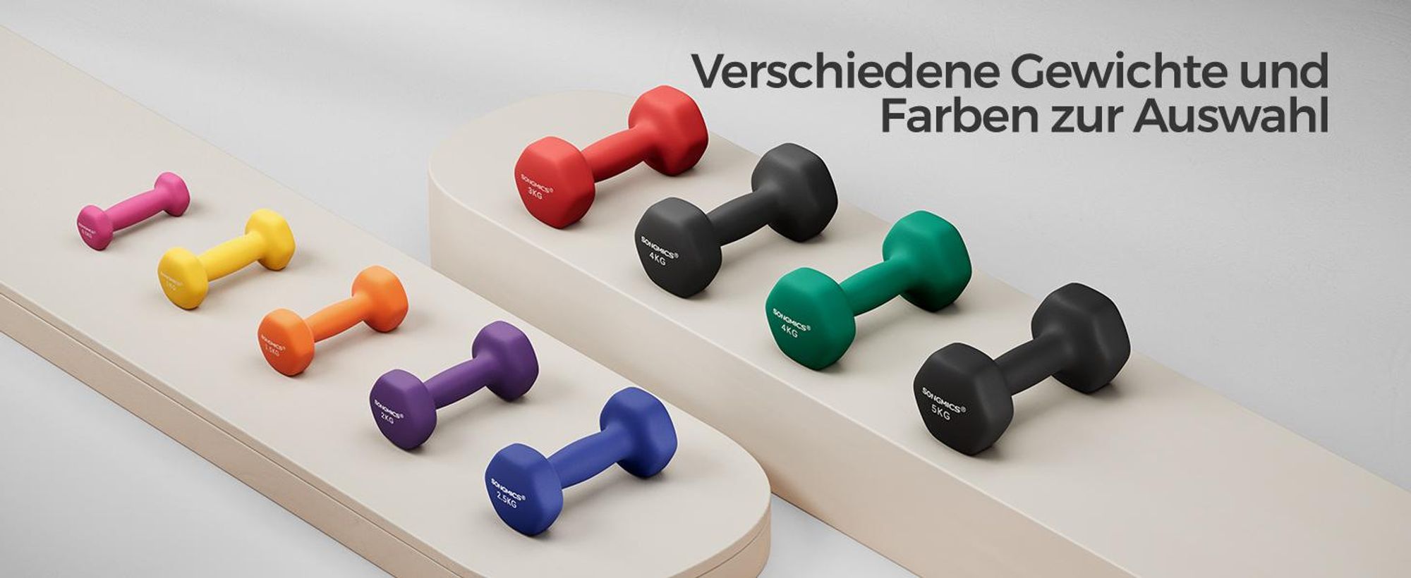 SONGMICS Hanteln, 2er Set, 2 x 5 kg, Hantelset, Kurzhanteln, Hexagon, Neopren-Beschichtung, Krafttraining, Workout