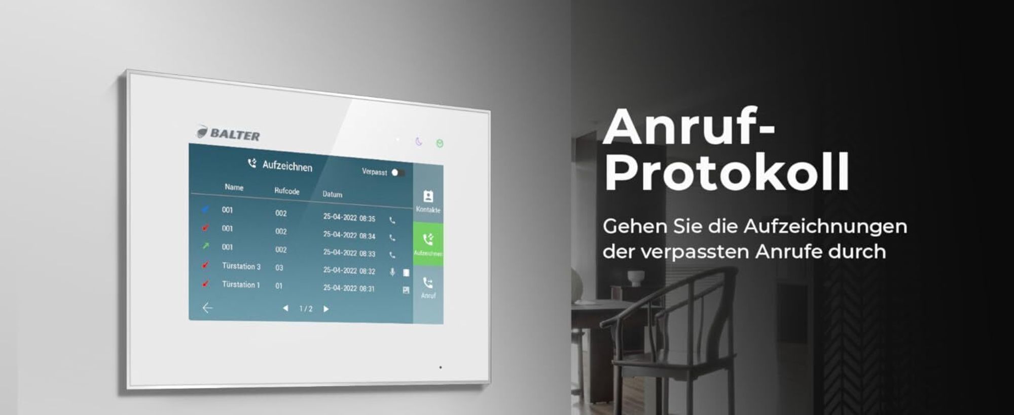 Balter EVO-HD Video Türsprechanlage mit Touchscreen, App, 1 Familienhaus, 1x 7 Zoll Monitor, Türklingel mit Kamera Full HD, 2 Draht Bus, schwarz