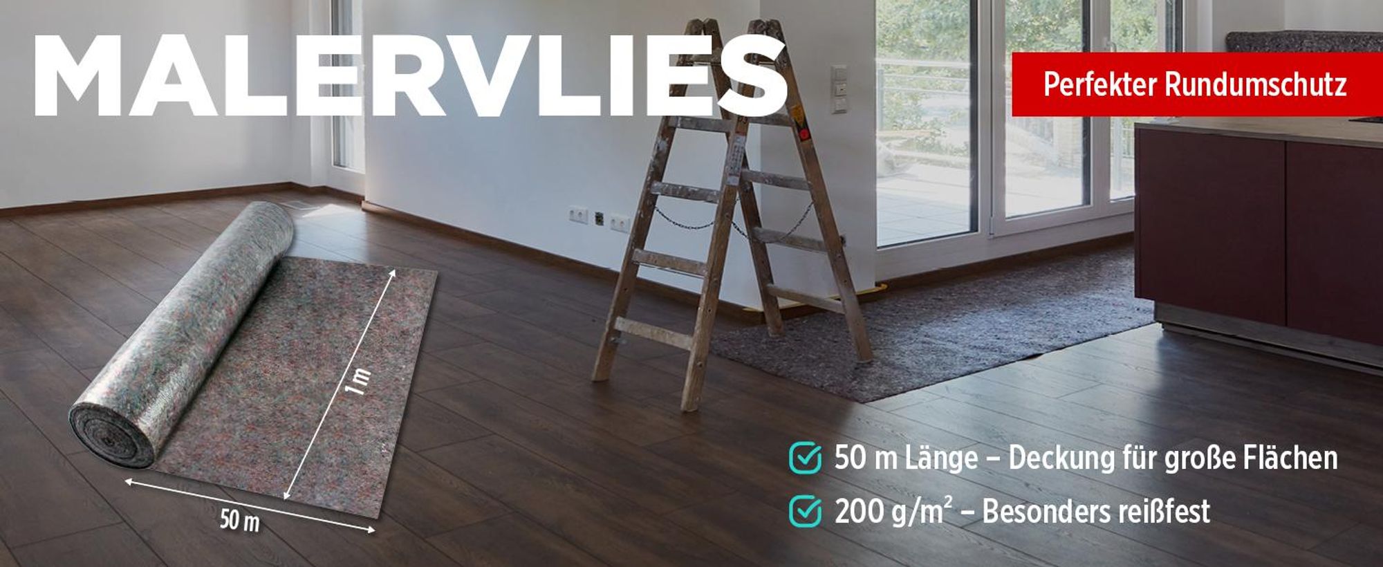 TECPO Malervlies 50m Lang 1m Breit 200g/m²