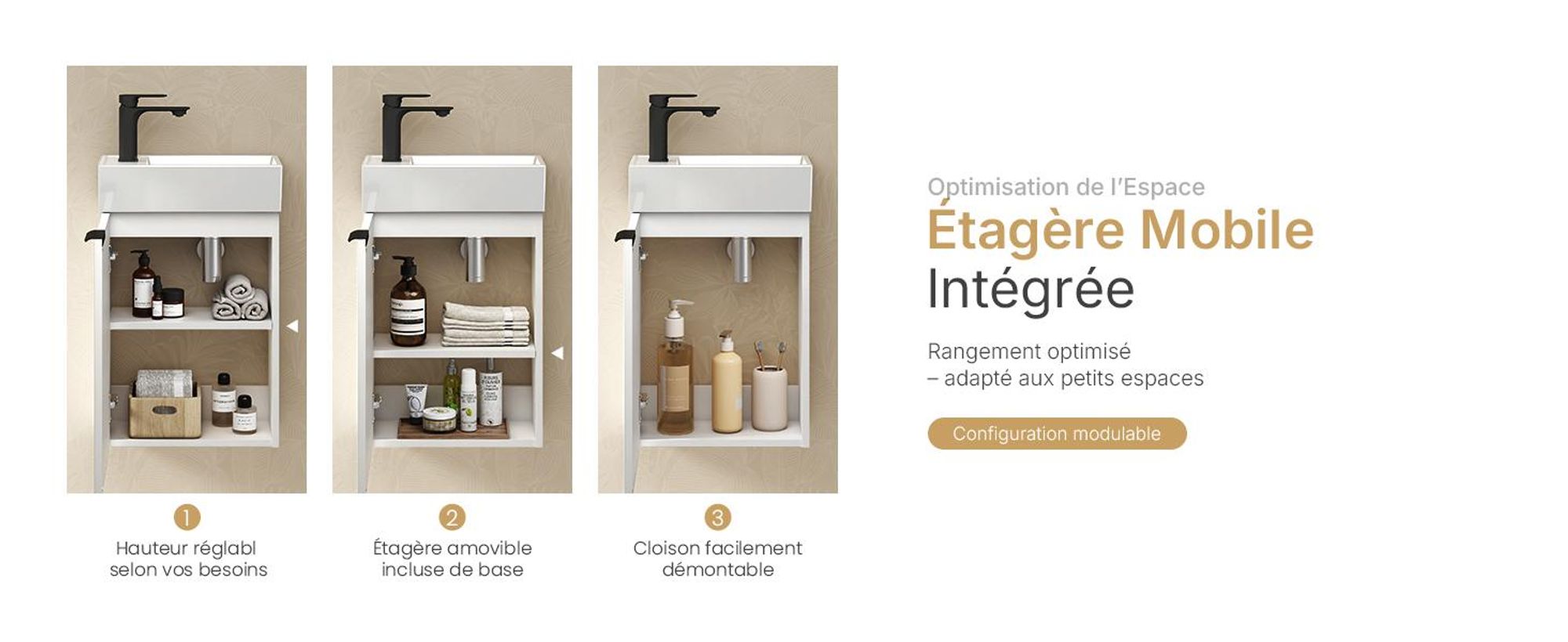 EMKE Ensemble de lavabos Meuble sous-lavabo avec vasque en céramique 417×240×646 mm suspendu, Soft-Close Blanc