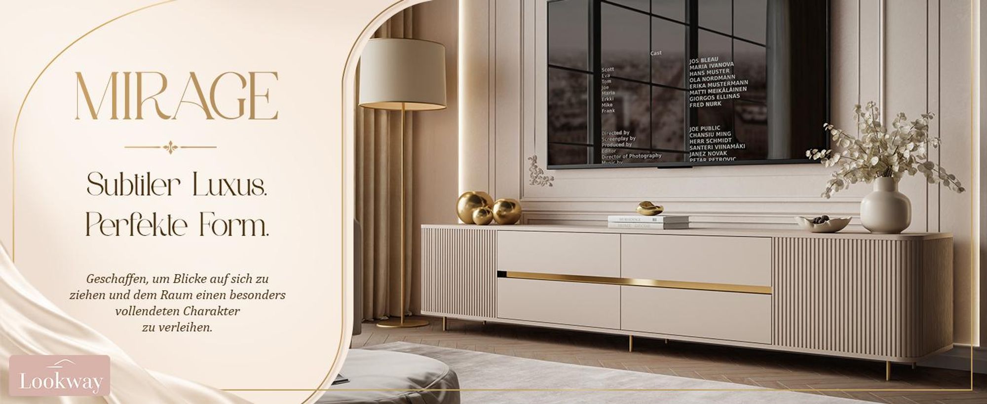TV-Schrank MIRAGE GOLD 240 cm mit geriffelten Fronten