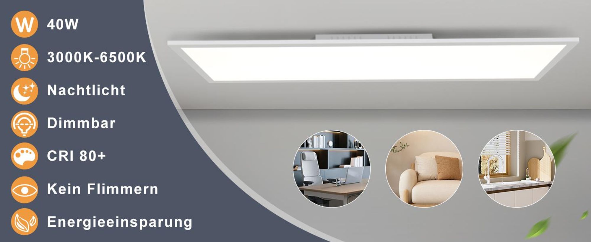 ZMH LED stropní panelové svítidlo, stmívatelné, 120 x 30 cm, s dálkovým ovládáním, 40 W, stropní svítidlo, lampa do ložnice, bílá, kancelářské svítidlo do kanceláře, kuchyně a chodby