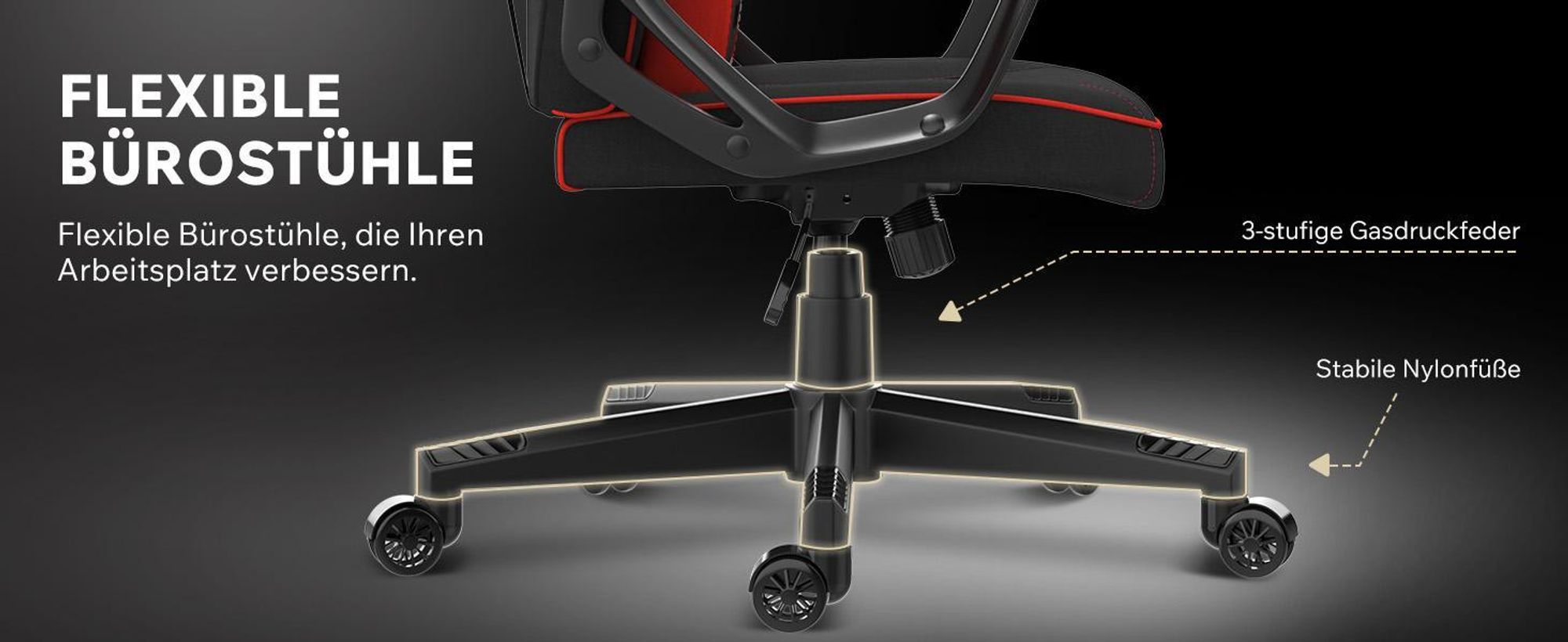 SENSE7 Knight Gaming Stuhl aus Stoff Schwarz-Rot - Ergonomischer Bürostuhl Schreibtischstuhl Stoff Computerstuhl Gamer Racing Stuhl 120 kg