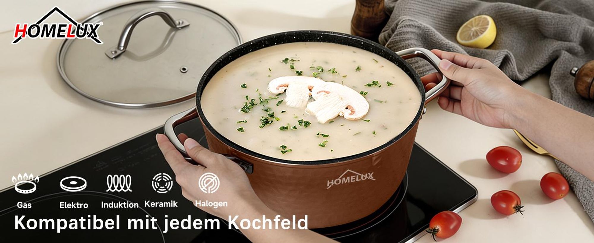 Topfset, HOMELUX Topfset Induktion 15-teilig, Töpfe mit Glasdeckel, Kochtopf-Set chopper