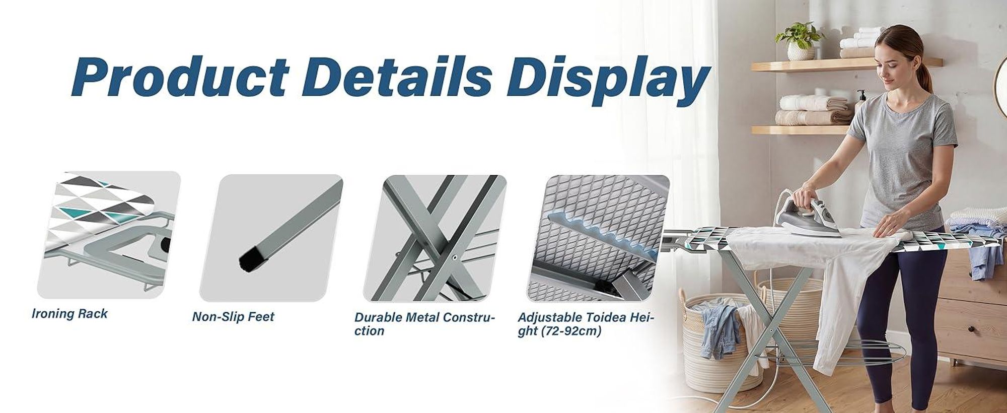 STANEW Bügelbrett 120 x 45 cm,Klappbares Bügelbretter Bügeltisch für Dampfbügeleisen,Sicherheitsschließsystem,höhenverstellbar,Dreieck