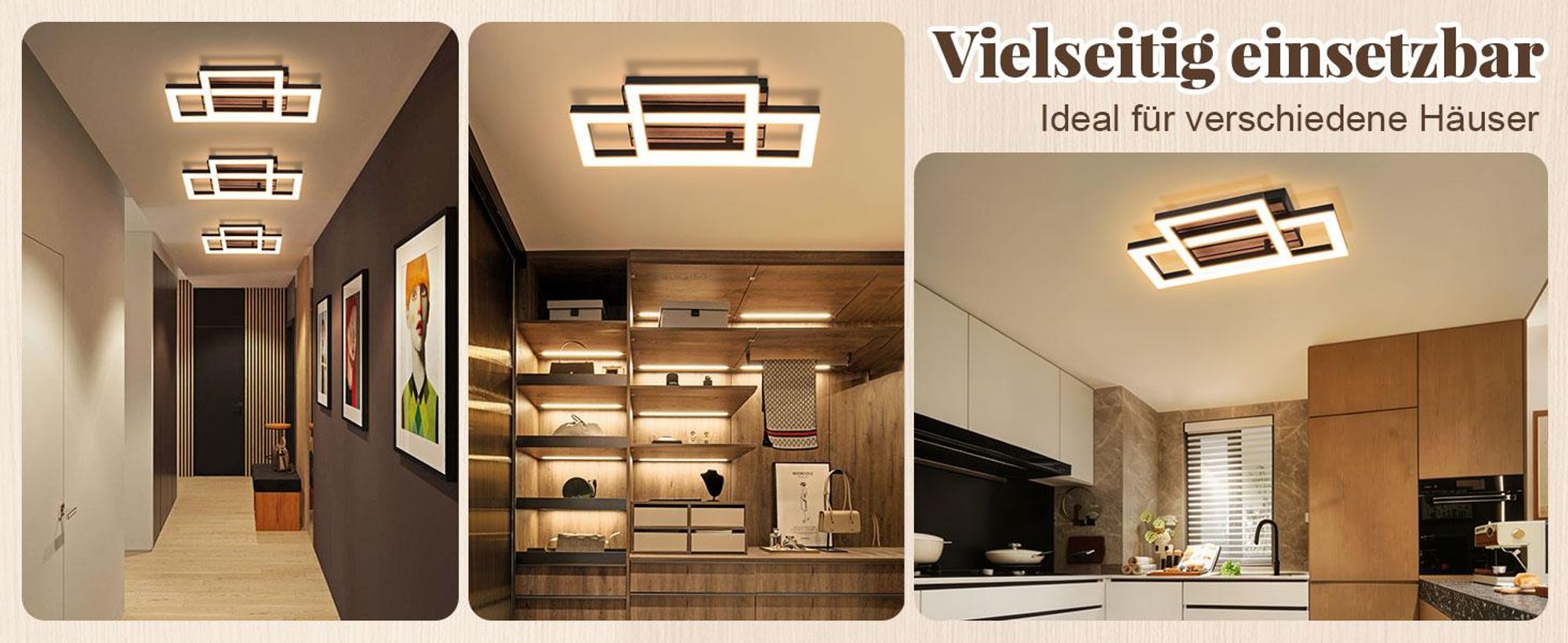 ZMH LED Deckenleuchte Retro 35CM Schlafzimmer Deckenlampe 14W Küchenlampe 3000K Warmweiß Eckig Flur Wohnzimmerlampe für Wohnzimmer Küche Esszimmer