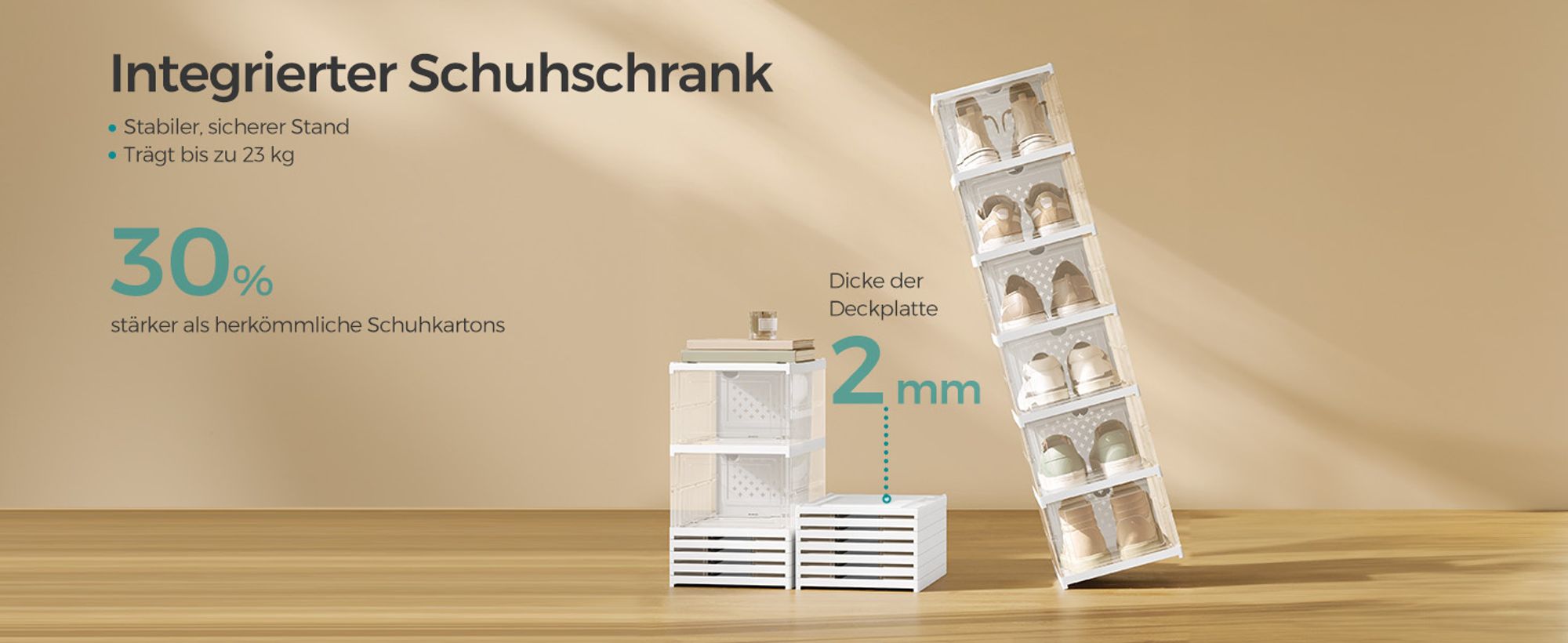 SONGMICS Schuhschrank 1/2/3er Set, mit 6/12/18 Schuhboxen, integrierter Schuh-Organizer, faltbar, tragbar, für Schuhe bis Größe 46, 1-Min-Montage