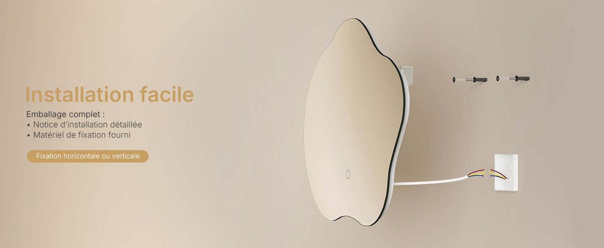 Miroir de salle de bain EMKE LED 50 x 45 cm - Anti-buée - 3 couleurs de lumière réglables - Interrupteur tactile - Miroir de salle de bain aux formes organiques avec éclairage
