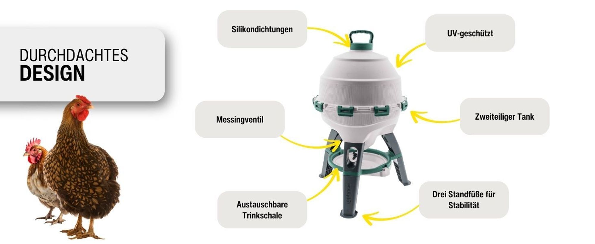 horizont Hühnertränke Optimus 25 L für bis zu 25 Hühner, inkl. Ersatztrinkschale, Zweiteiliger Wassertank - Geflügeltränke - Automatische Tränke - Wasserspender