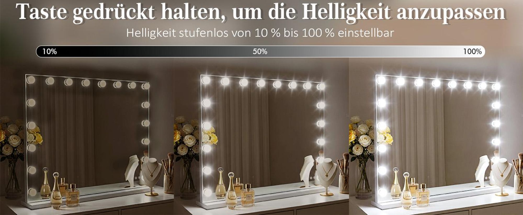 VANITII Hollywood Schminkspiegel 80cm x 58cm mit Beleuchtung 18 Dimmer Leuchten 3 Lichtmodus Bluetooth Kosmetikspiegel für Badzimmer Schminktisch Weiß