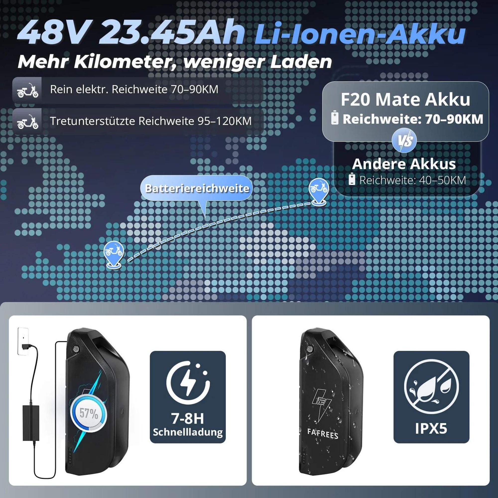 FAFREES F20 Mate E-Lastenrad - Akku 48V23.45AH 20-Zoll-Rädern Hydraulikbremse Sattel mit Rückenlehne - Graublau