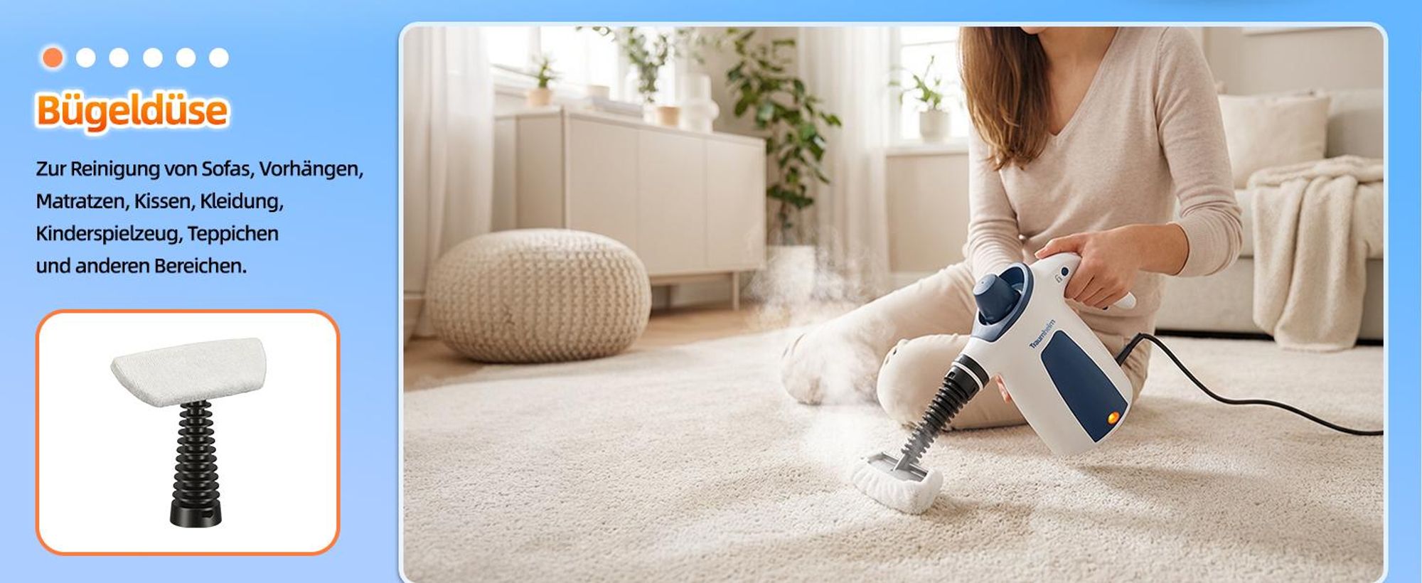 Dampfreiniger, Handdampfreiniger für das Haus Mehrzweck, 3 Bar Dampfdruck 350ML 1200W chemikalienfreier, Reinigung von Küche, Böden, Fliesen, Sofas