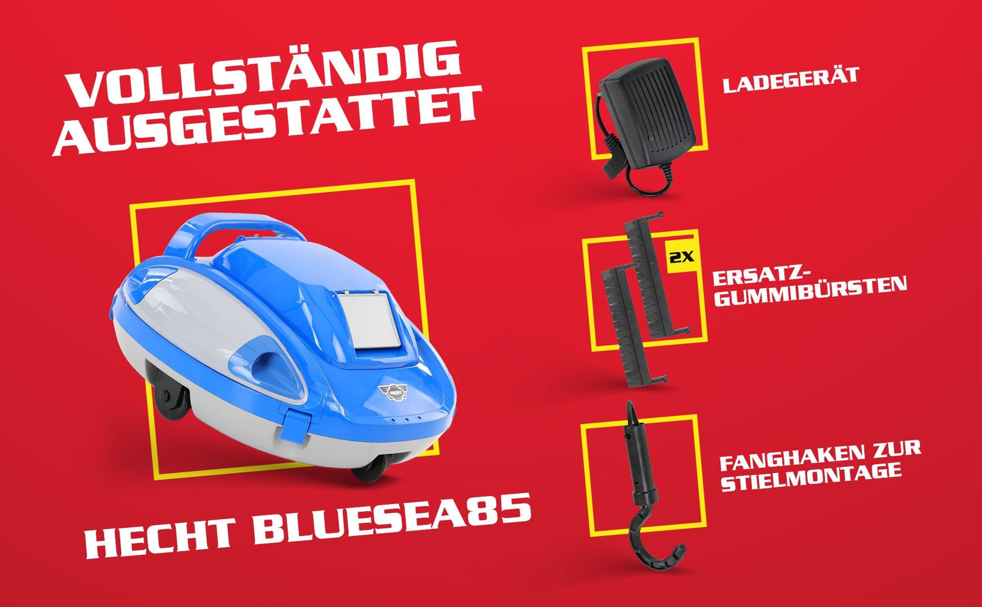 HECHT Poolroboter Bluesea 85 | 1-Klick-Bedienung | 110 min Laufzeit | bis 85 m² | 5000mAh Akku | Leichte 3 kg