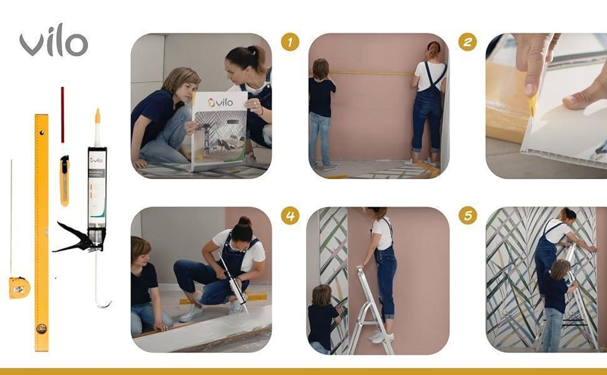 Nástenné panely VILO Motivo – vodovzdorné a odolné voči UV žiareniu – montáž na zakliknutie – 2,65 m² (4 panely) – 265 x 25 cm – Corteen