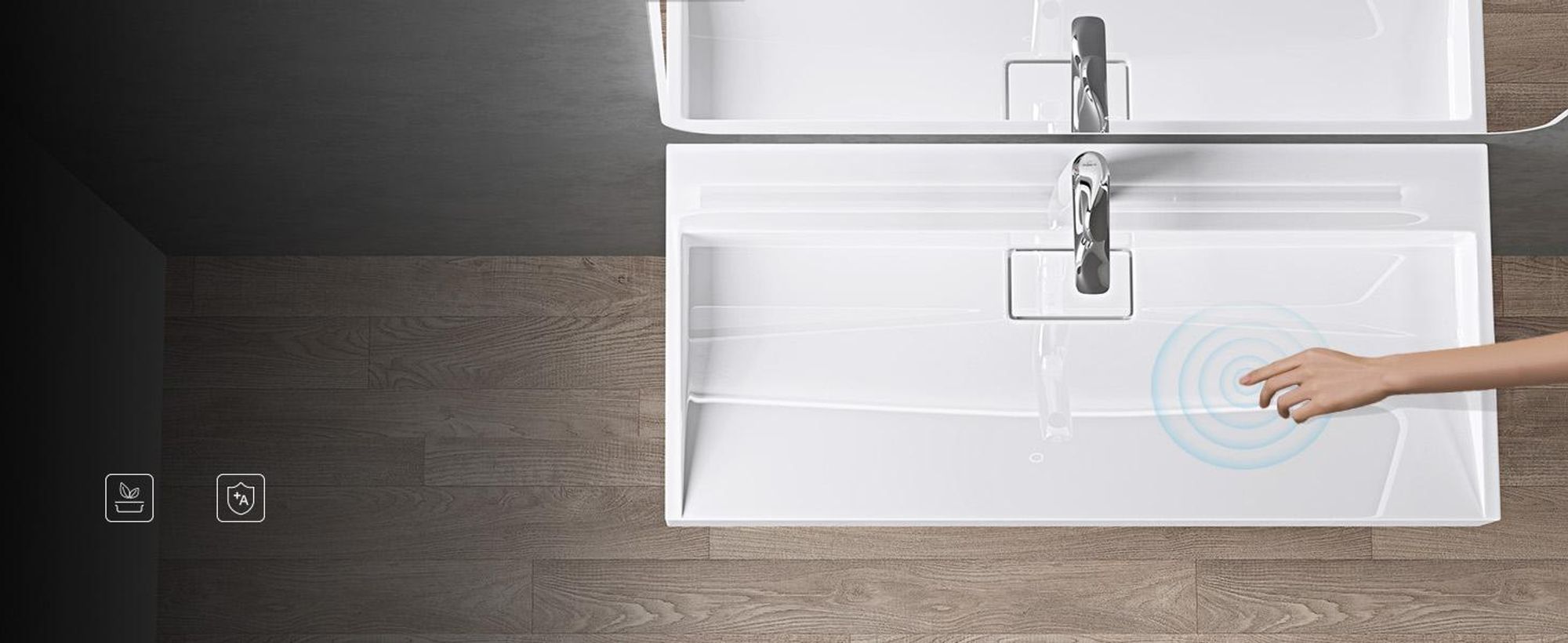 Materiali di alta qualità Il lavabo è realizzato in Marmona di alta qualità, progettato per durare nel tempo.
