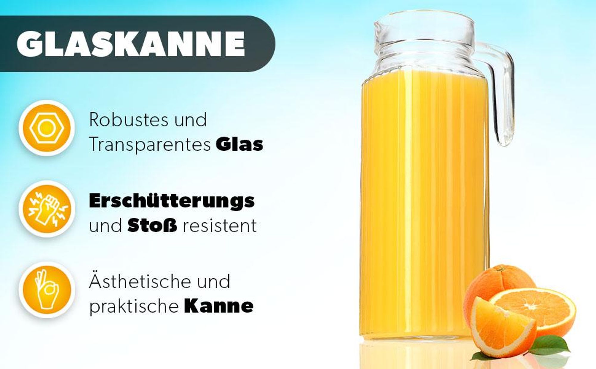 KADAX pichet, pot en verre, pot à eau avec bec verseur et poignée maniable, transparent, 1.1L, 1 pièce