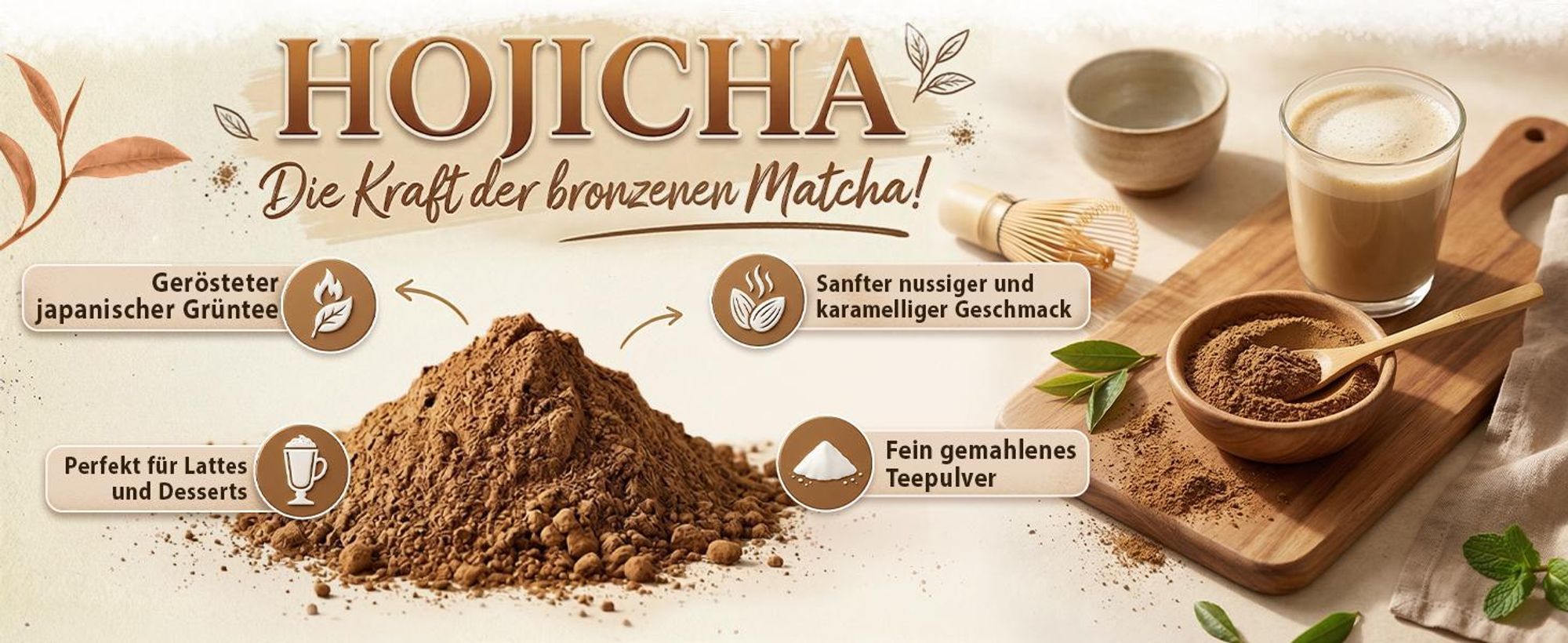 Mary Rose - Hojicha Bio Pulver Geröstet Matcha 100g - Japan - Nussiges Aroma, Mild - Ohne Bitterkeit - Ideal für Latte, Backen - Wenig Koffein