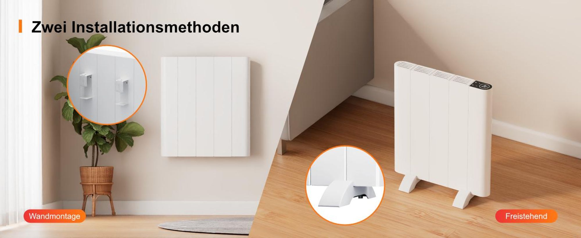 EMKE® Elektroheizung 700W Elektro Konvektor 453x500x60mm mit WIFI und Alexa-Sprachsteuerung, Standgerät & Wandmontage Elektroheizkörper ohne Heizstab
