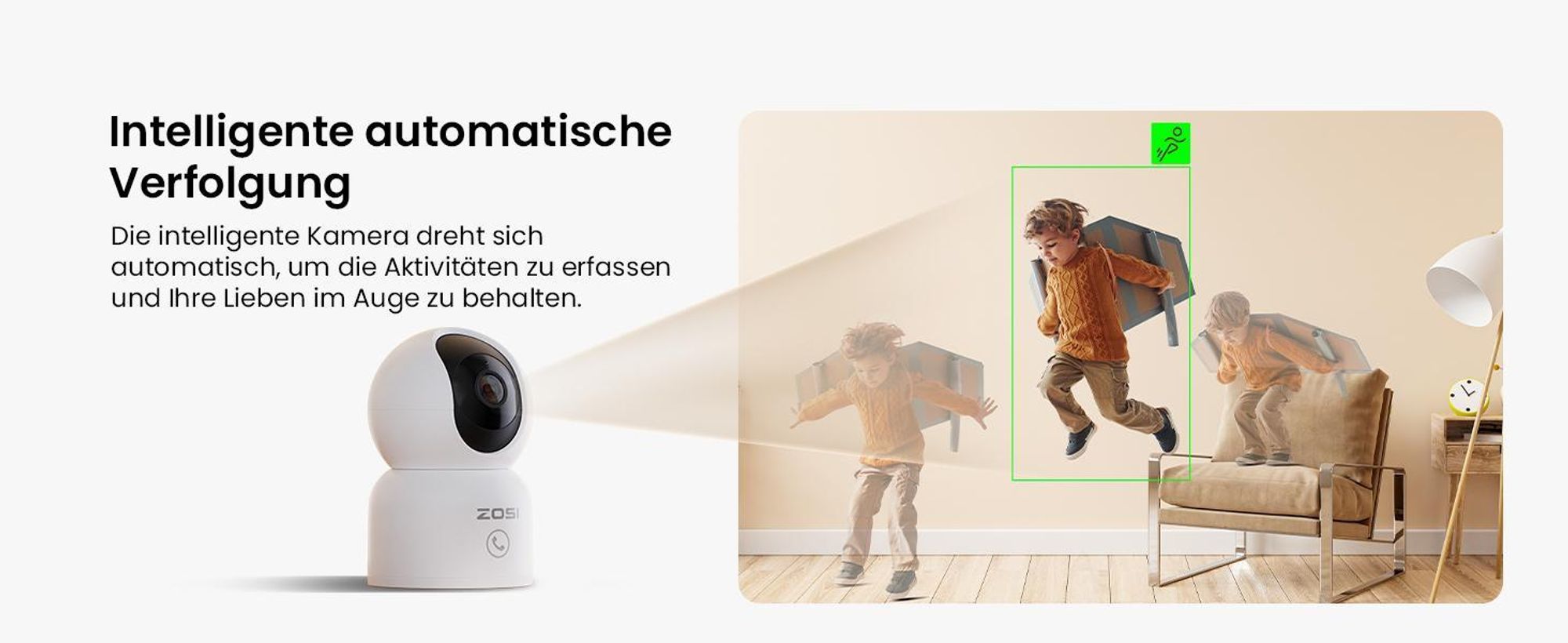 ZOSI 360° Schwenkbare Überwachungskamera Innen, 2,4GHz / 5GHz WiFi