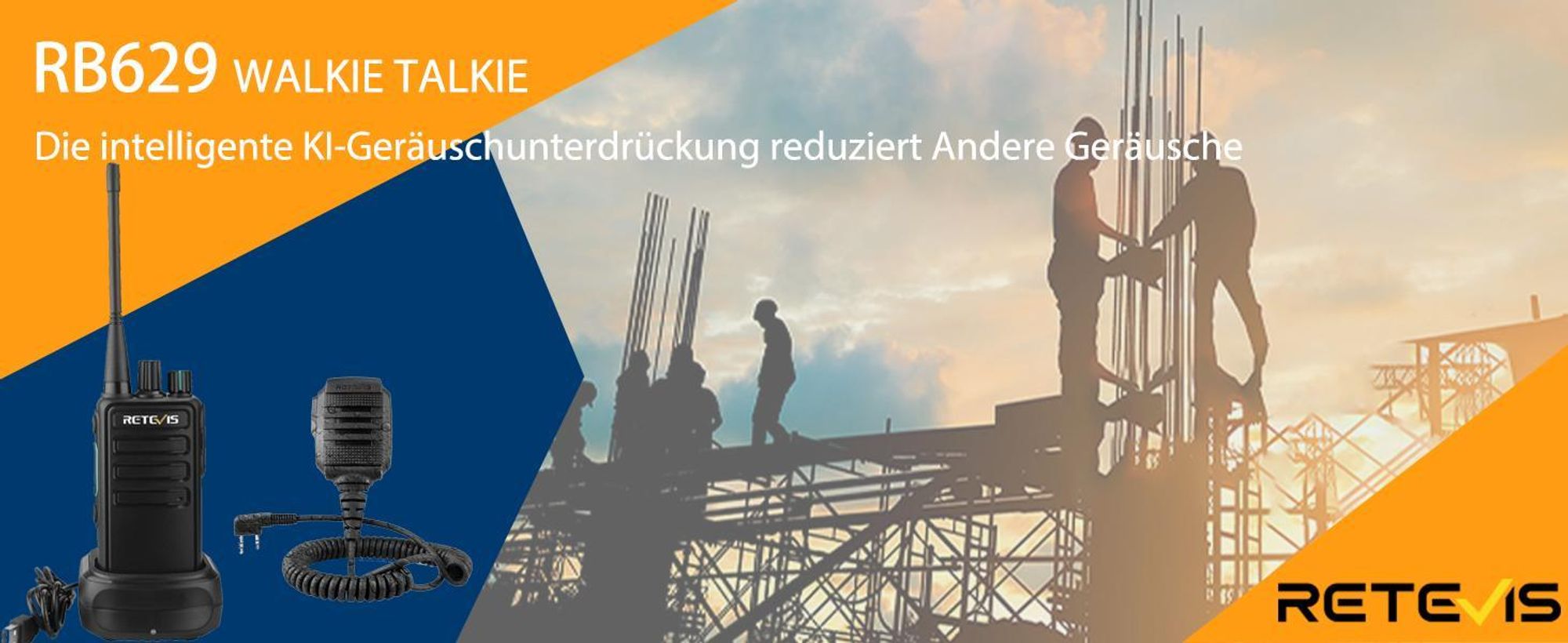 Retevis RB629 Funkgeräte, PMR446 Walkie Talkies mit Drahtloser Klonfunktion, VOX, Notfallalarm, mit Großer Reichweite Funkgerät Set mit Lautsprechermikrofon für Schule Baustelle Sicherheit (4 Stück, Schwarz)