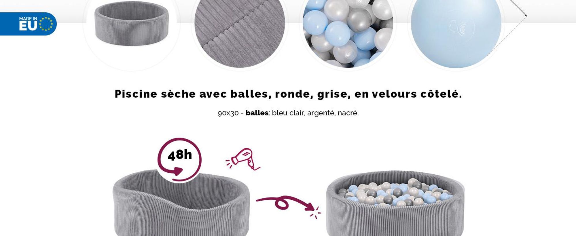 MISIOO Piscine à balles avec remplissage en mousse - 90x30cm - 200 balles pour piscine à balles - Balles de haute qualité pour piscine à balles pour enfants - Jouet sûr - Gris clair