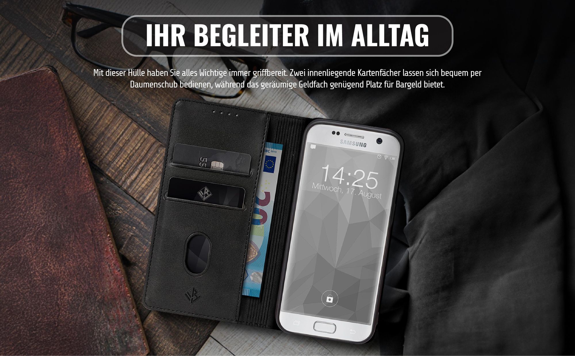 Edle Schutzhülle für Samsung Galaxy S7 edge mit Kartenfächern und Geldfach
