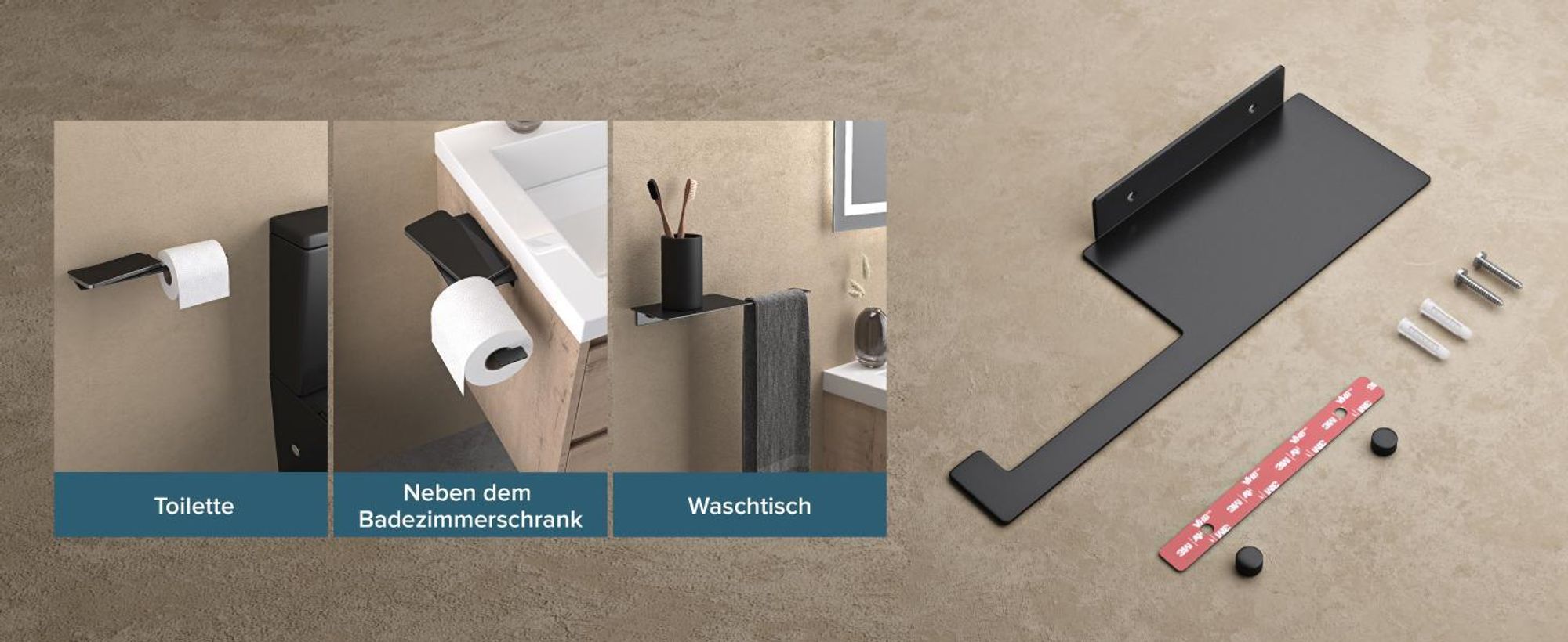 doporro Toilettenpapierhalter Kleben mit Ablage, Klopapierhalter ohne Bohren & mit Bohren, Klorollenhalter für Badezimmer Matt Weiß Lino-01