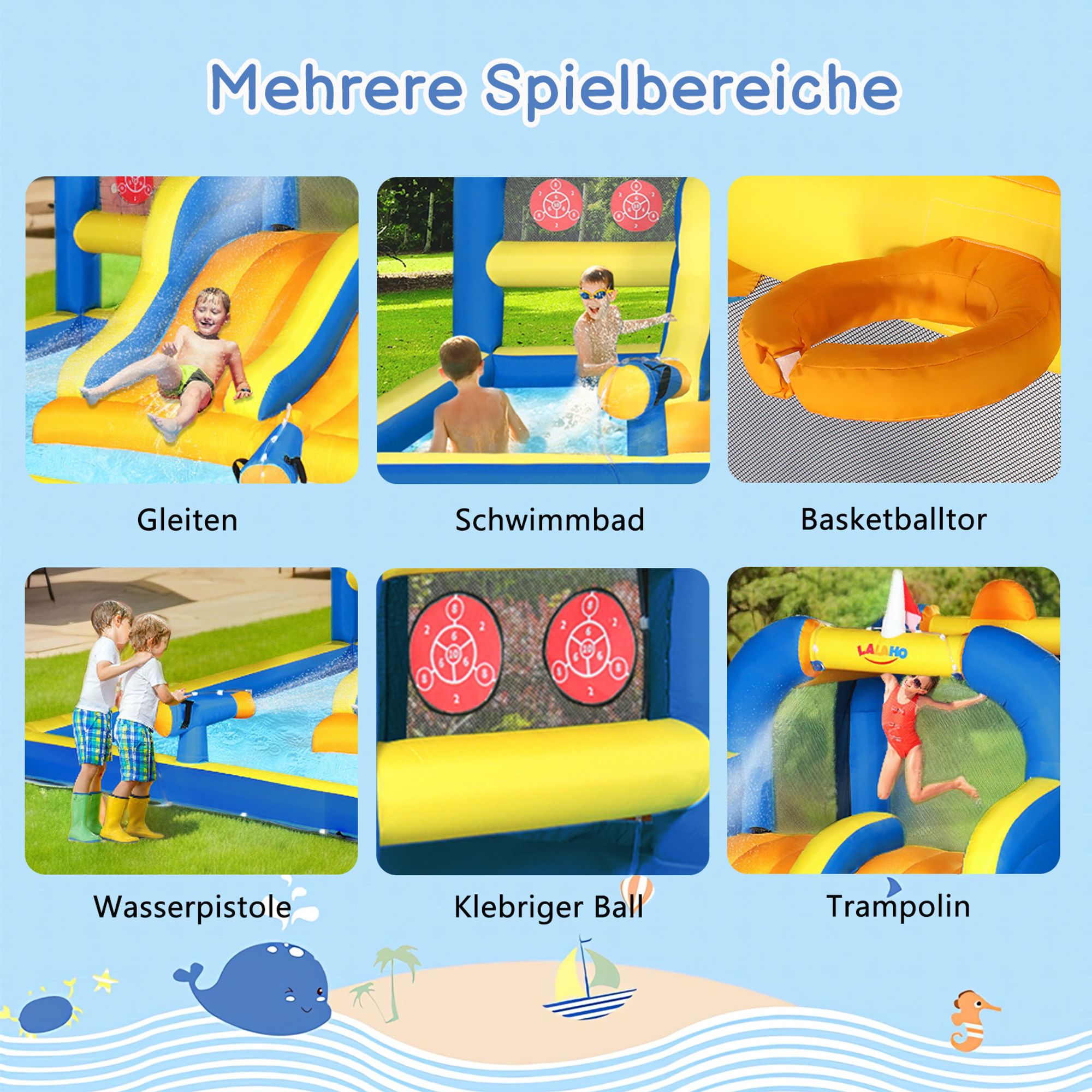 FCH Aufblasbare Hüpfburg mit Gebläse,Wasserrutsche aufblasbar Spielpool Wasserspielcenter Wasserpark, 470 x 472 x 225 cm