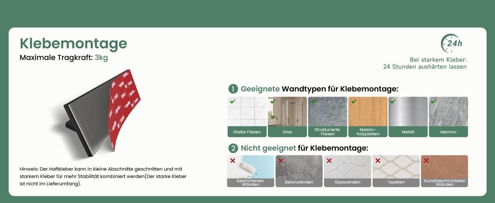 Mai & Mai Kleiderhaken ohne Bohren Wandgarderobe Wandhaken aus Edelstahl mit 2 Haken Garderobenleiste Garderobenhaken 81mm Matt schwarz Stalo-02