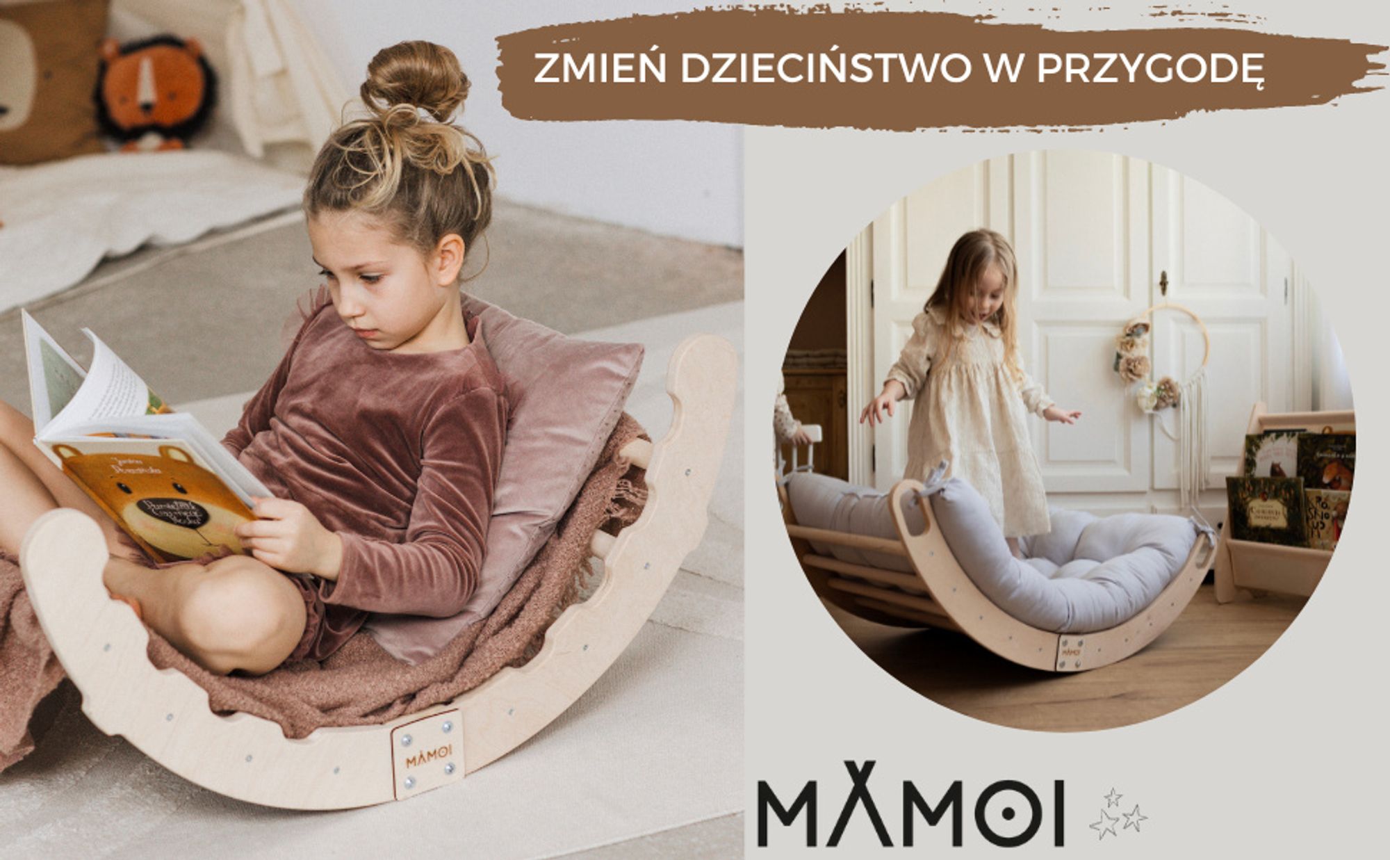 MAMOI® Bujak drewniany dla dzieci | Drewniana kołyska Drewniana drabinka do bujania z naturalnego drewna | Wielofunkcyjny bujak montessori Wspinaczka