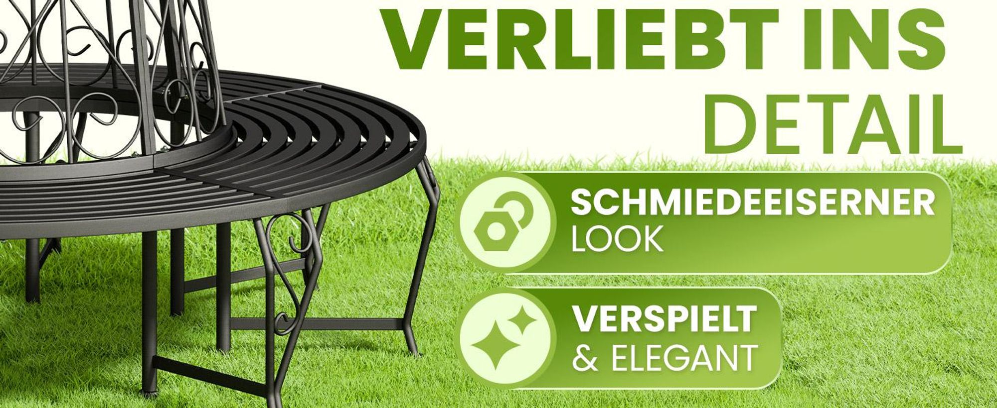 Gartenbank 360° Rundbank Metall schwarz Außendurchmesser 160 cm Höhe 84 cm Innendurchmesser 70 cm