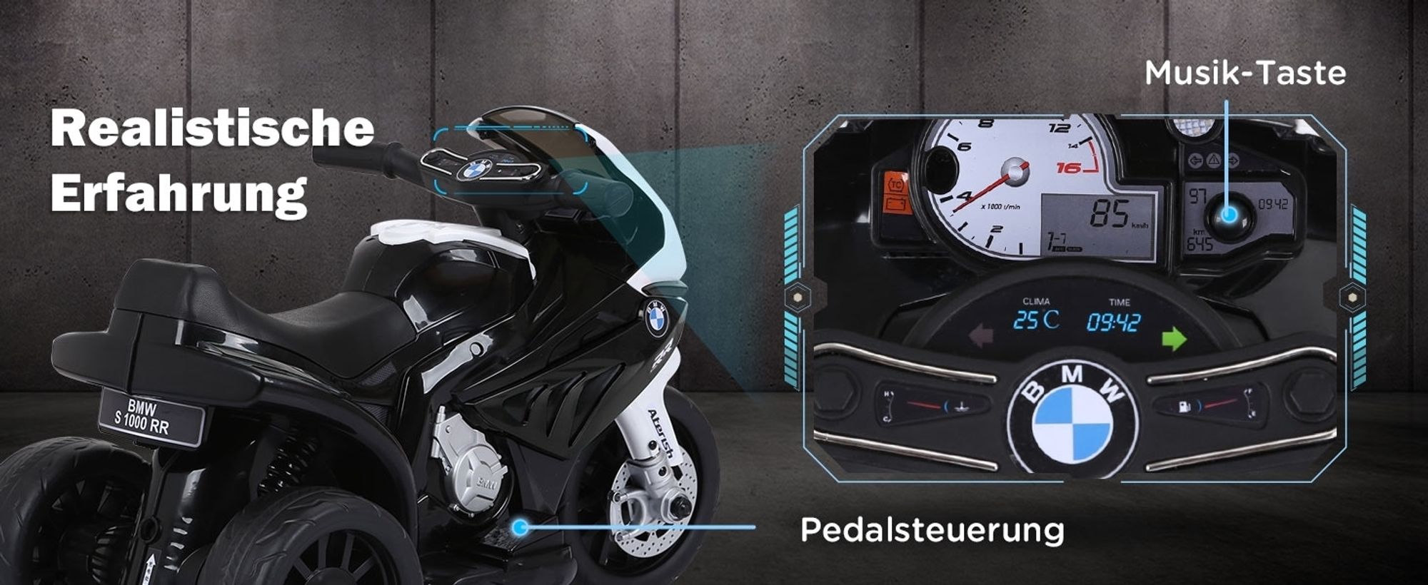 HOMCOM Elektro Motorrad für Kinder Kindermotorrad Kinderfarhzeug BMW Linzenz