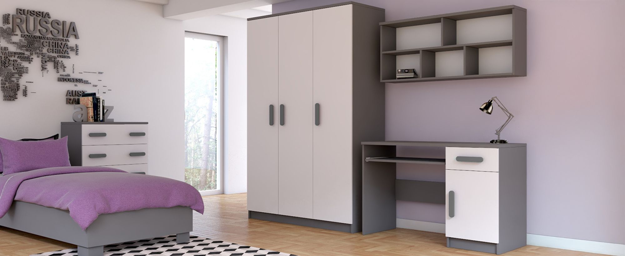 Kinder-Kleiderschrank Drehtürenschrank 120 cm JONAS 19 Grau/Weiß mit Grauen Griffen