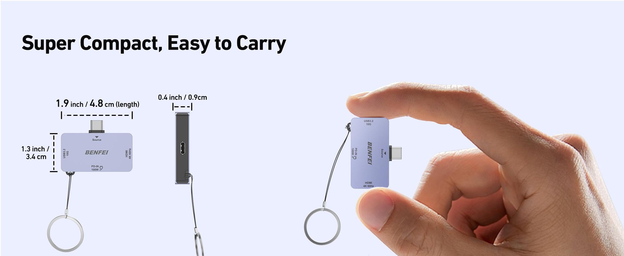 BENFEI Hubs USB C Hub 3in1 Super Kompakt HDMI 4K 60Hz