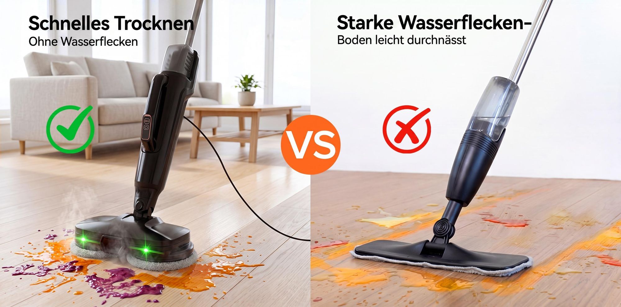 6in1 Dampfreiniger 1580W Dampfmopp & Dampfwischer mit 110°C Hochtemperatur-Dampf, 15 Sek. Aufheizzeit, Handdampfreiniger mit rotierenden Reinigungspad