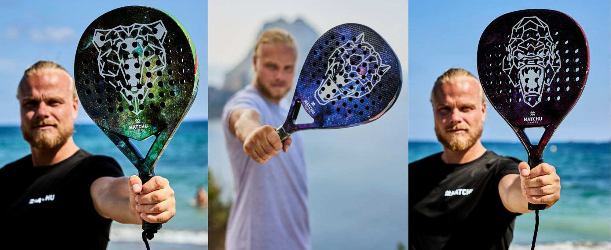 Matchu Sports Padel Schläger Bear inkl. Padeltasche - Schwarz mit farbigem Aufdruck 100% Carbon-Rahmen für Erwachsene - Startspieler/Verteidiger